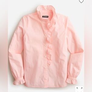 J.Crew Women’s Pink Ruffle Button-up Drapey Cottage Top. Size 100% cotton
